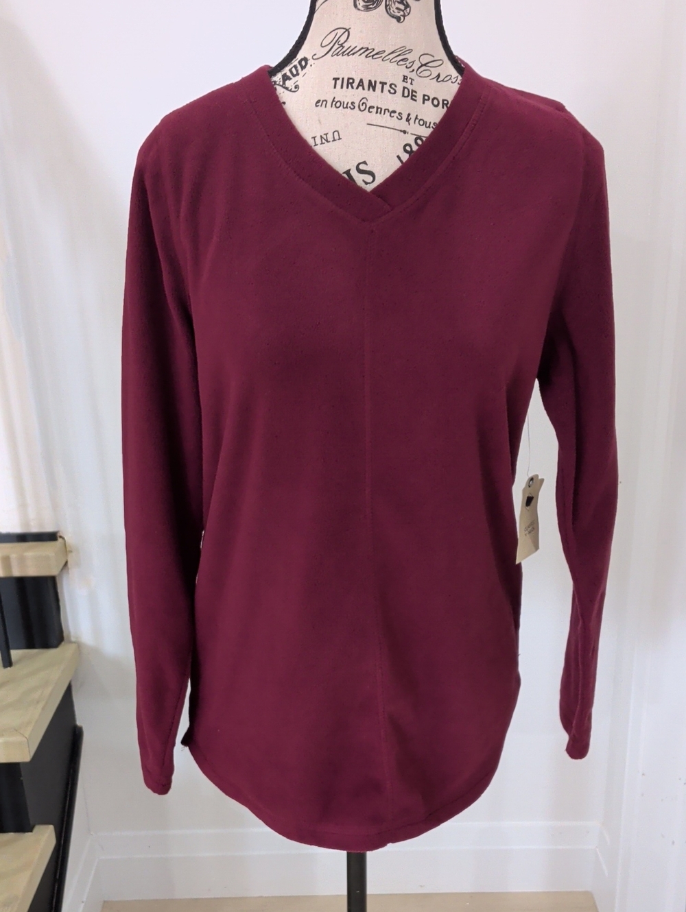 ST. JOHN'S BAY | Women's Deep Ruby Fleece V-Neck Sweater